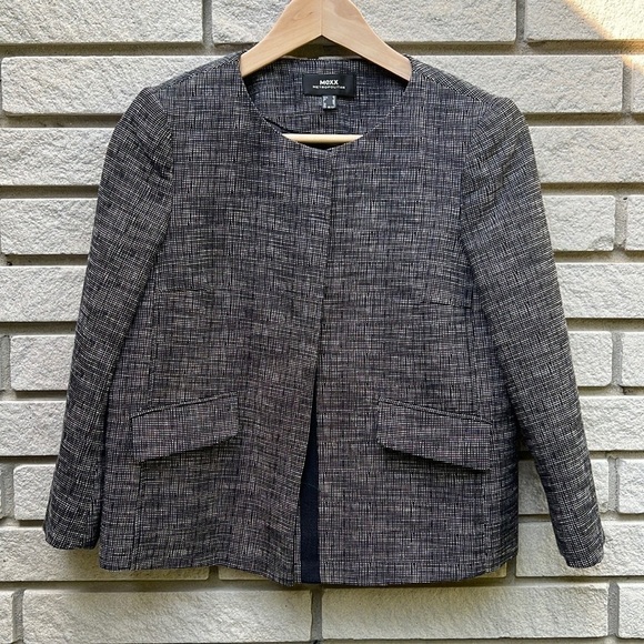 Mexx Metropolitan Collarless Blazer Black/White Sz 2 - Picture 1 of 13